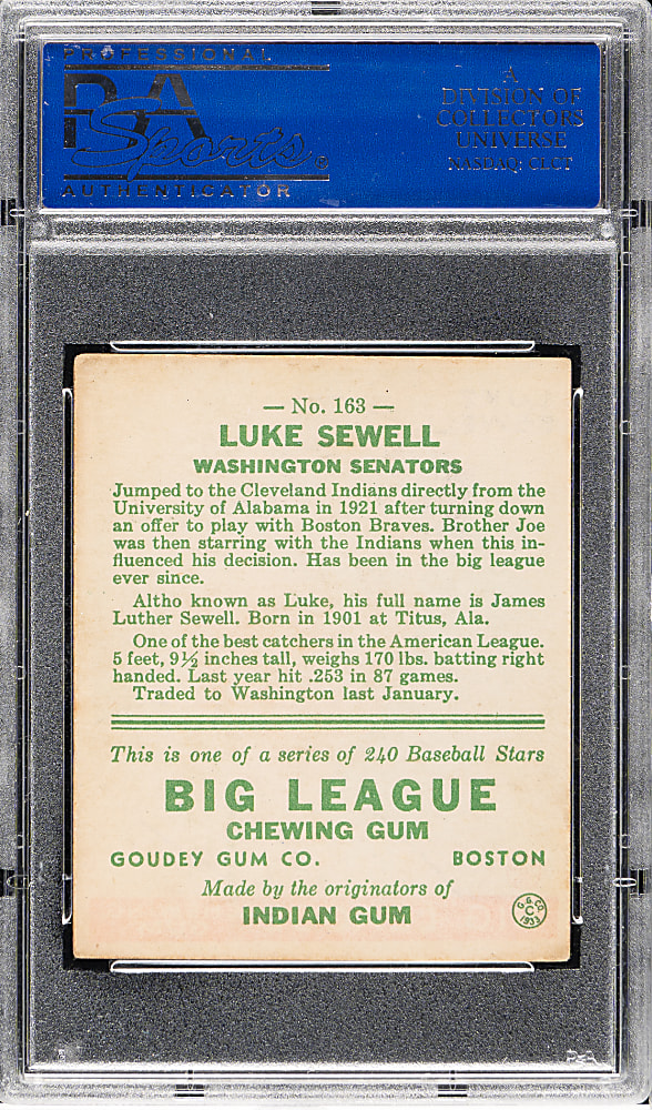 1933 R319 Goudey #163 Luke Sewell PSA EX 5