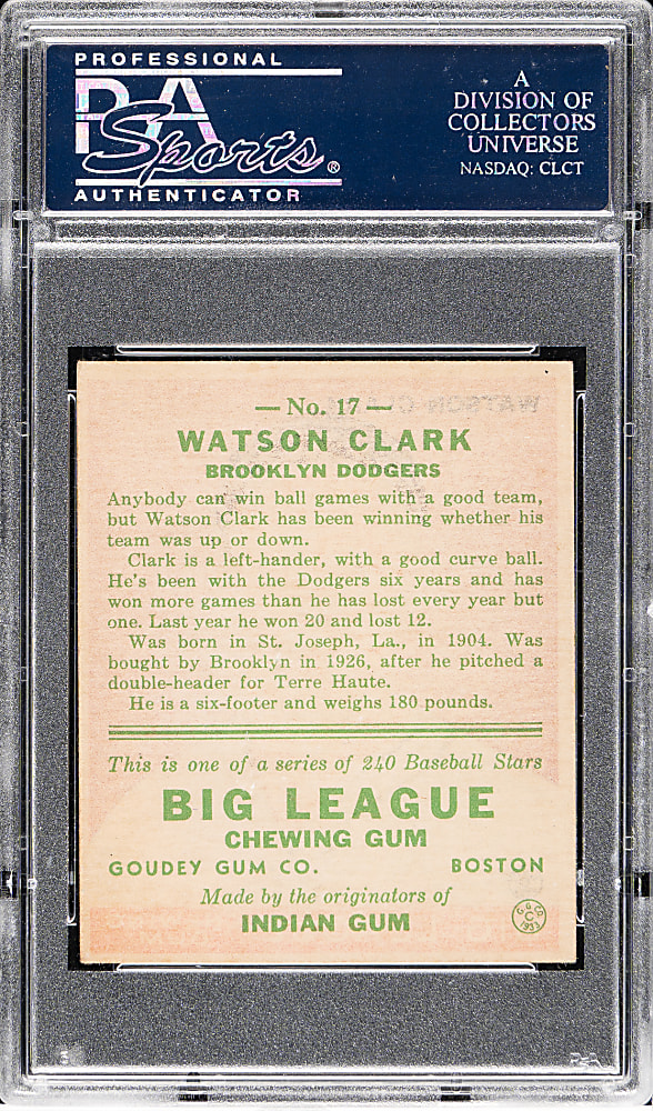 1933 R319 Goudey #17 Watson Clark PSA EX 5