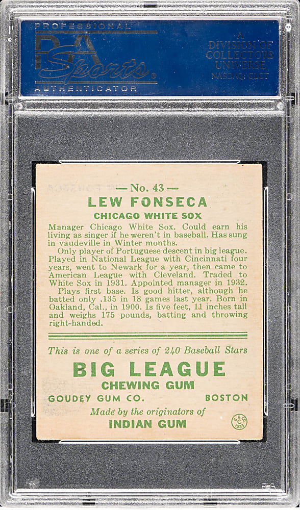 1933 R319 Goudey #43 Lew Fonseca PSA EX 5