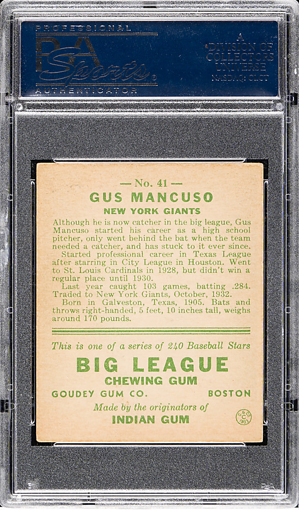1933 R319 Goudey #41 Gus Mancuso PSA EX 5