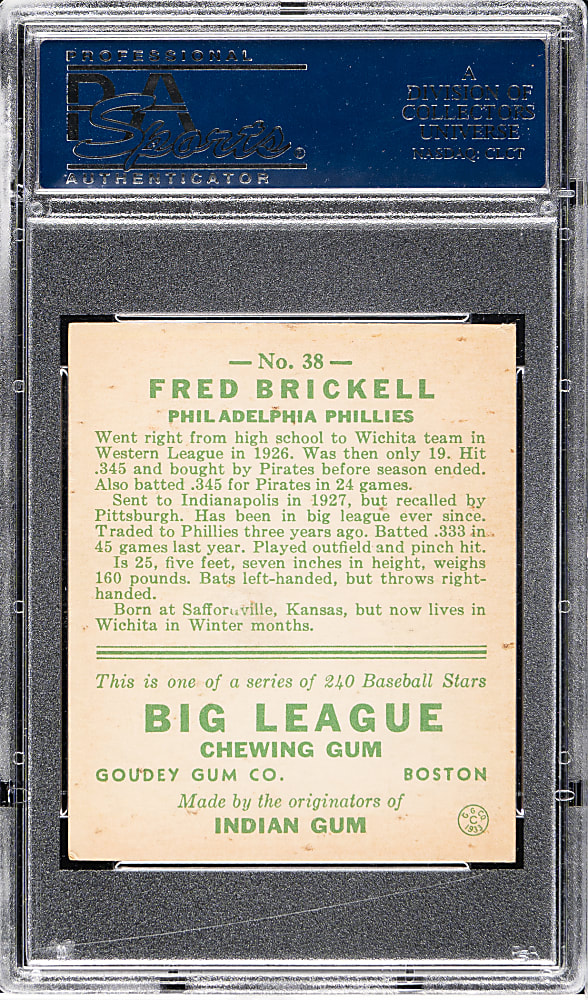1933 R319 Goudey #38 Fred Brickell PSA EX 5