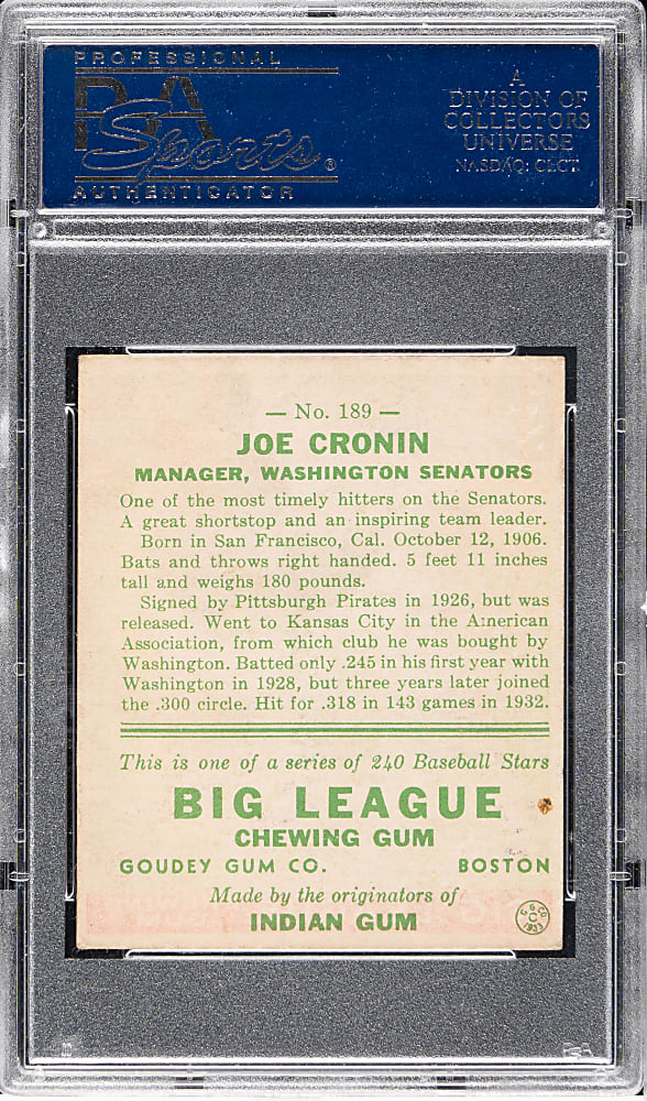 1933 R319 Goudey #189 Joe Cronin PSA EX 5