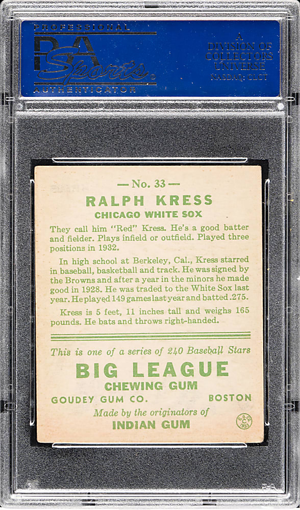 1933 R319 Goudey #33 Ralph Kress PSA EX 5