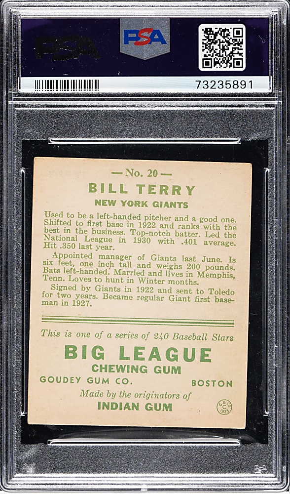 1933 R319 Goudey #20 Bill Terry PSA VG-EX+ 4.5