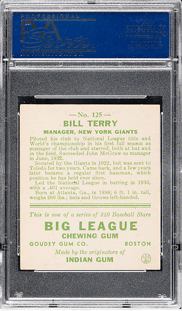 1933 R319 Goudey #125 Bill Terry PSA VG-EX+ 4.5