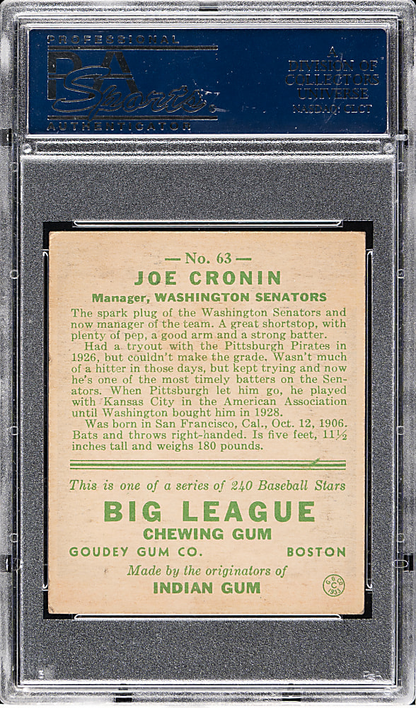 1933 R319 Goudey #63 Joe Cronin PSA VG-EX+ 4.5