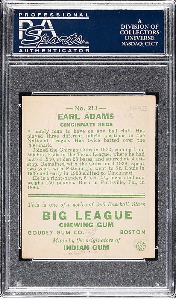 1933 R319 Goudey #213 Earl Adams PSA VG-EX+ 4.5