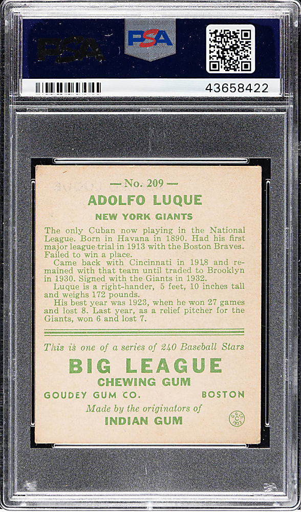 1933 R319 Goudey #209 Adolfo Luque PSA VG-EX+ 4.5