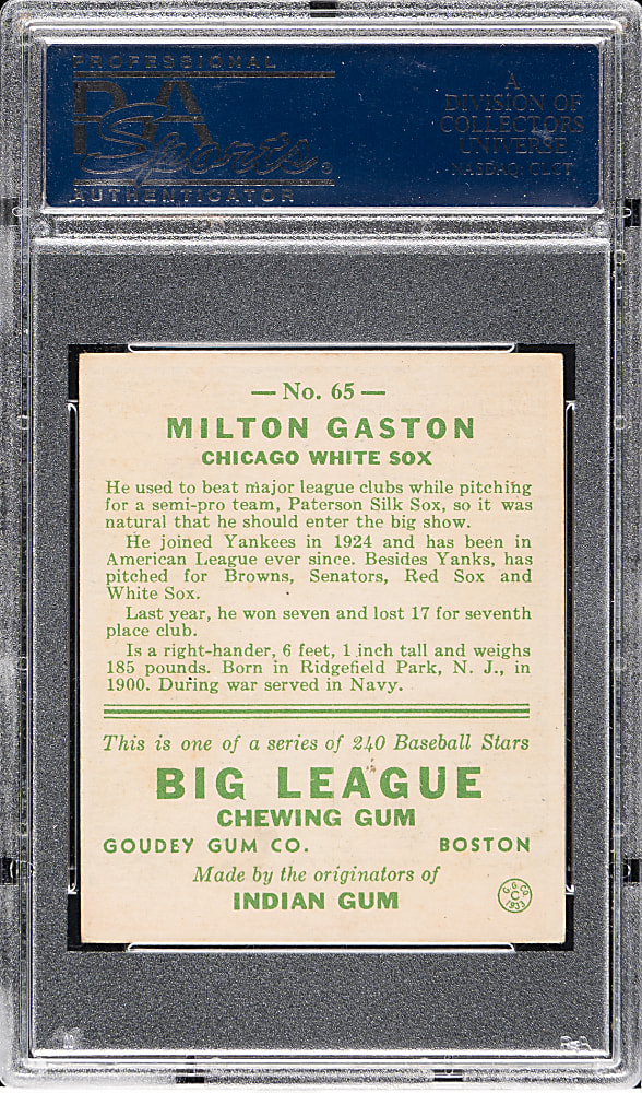 1933 R319 Goudey #65 Milton Gaston PSA VG-EX+ 4.5