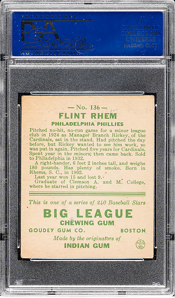 1933 R319 Goudey #136 Flint Rhem PSA VG-EX+ 4.5