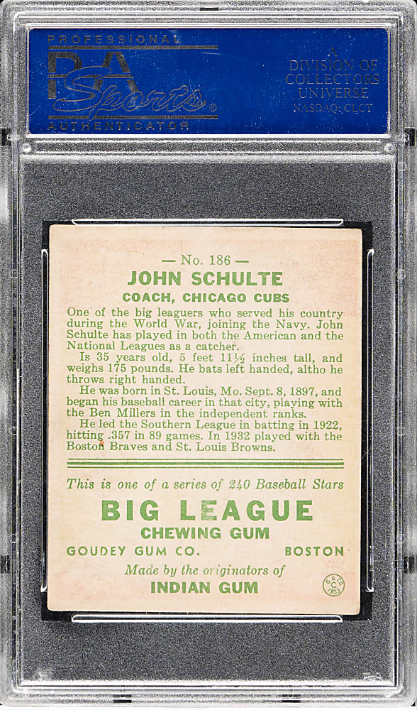 1933 R319 Goudey #186 John Schulte PSA VG-EX+ 4.5