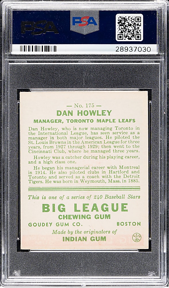 1933 R319 Goudey #175 Dan Howley PSA VG-EX+ 4.5
