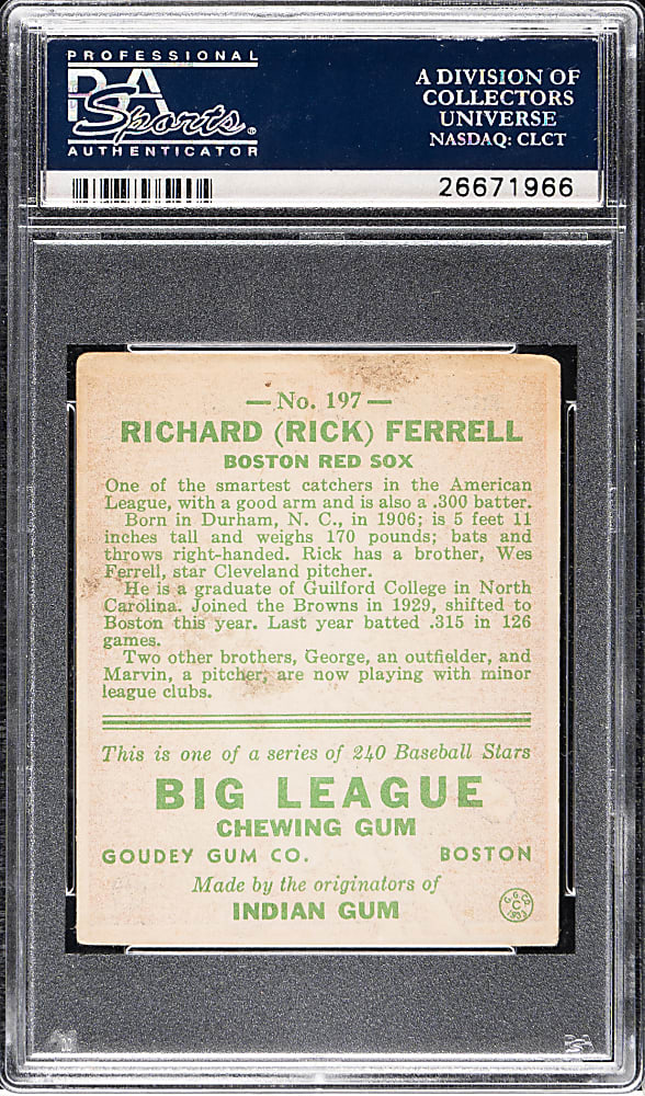 1933 R319 Goudey #197 Rick Ferrell PSA VG+ 3.5