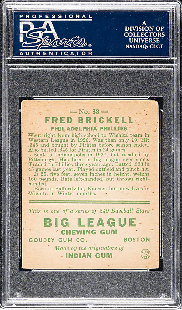 1933 R319 Goudey #38 Fred Brickell PSA VG+ 3.5