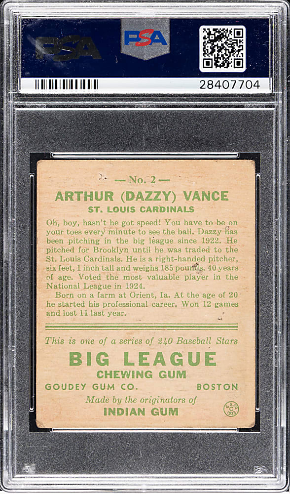 1933 R319 Goudey #2 Dazzy Vance PSA VG 3