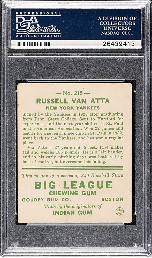 1933 R319 Goudey #215 Russell Van Atta PSA VG 3