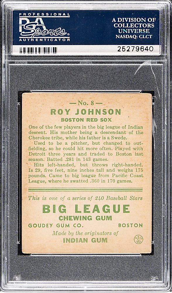 1933 R319 Goudey #8 Roy Johnson PSA VG 3