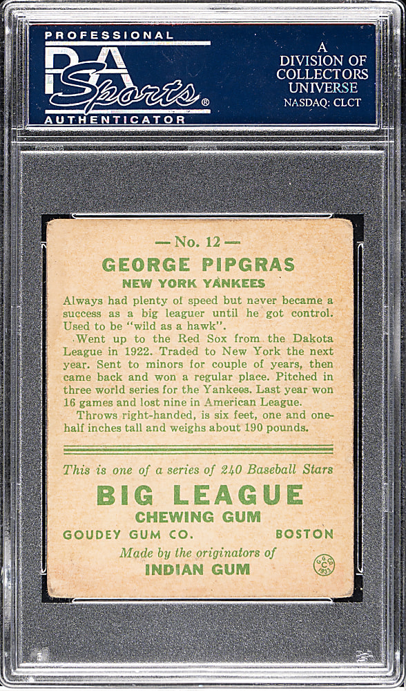 1933 R319 Goudey #12 George Pipgras PSA VG 3