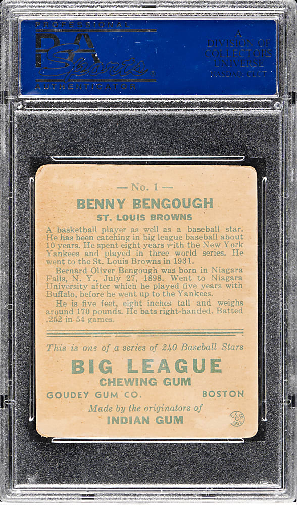 1933 R319 Goudey #1 Benny Bengough PSA GOOD 2