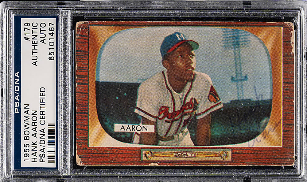 Signed 1955 Bowman #179 Hank Aaron - PSA/DNA