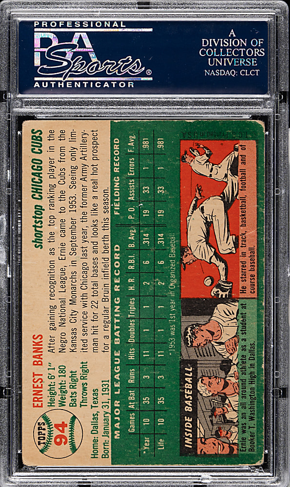 Signed 1954 Topps #94 Ernie Banks Rookie - PSA/DNA