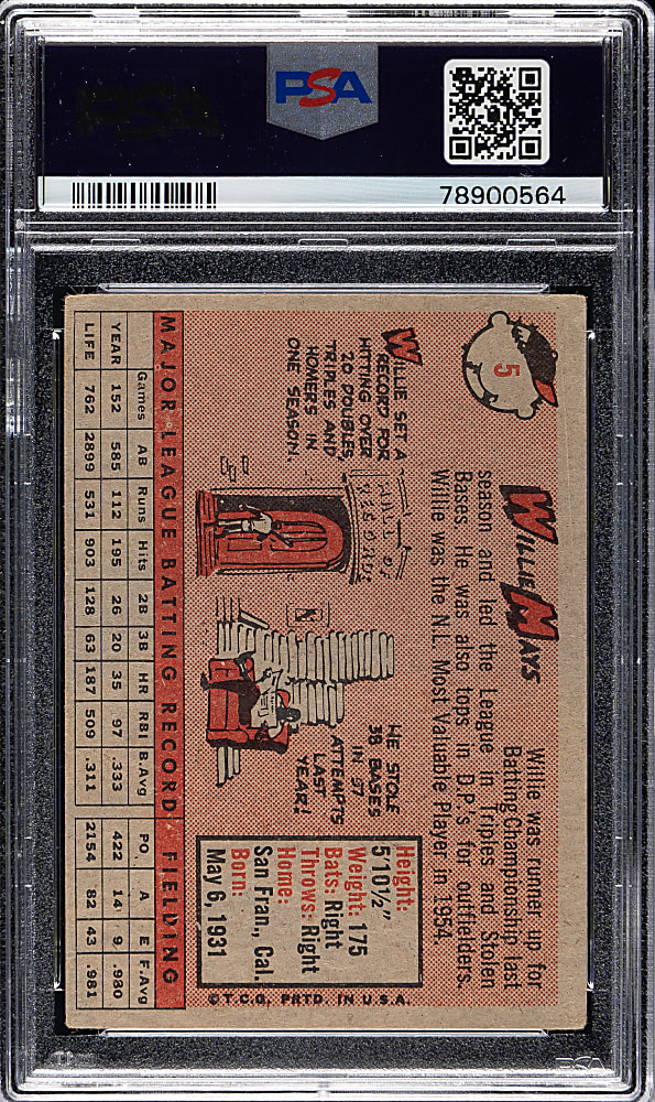Signed 1958 Topps #5 Willie Mays PSA GOOD 2 with GEM MINT 10 Signature