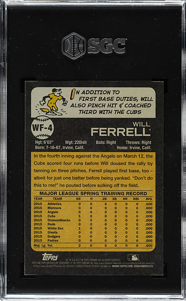 2015 Topps Archives #WF-4 Will Ferrell SGC GEM MINT 10