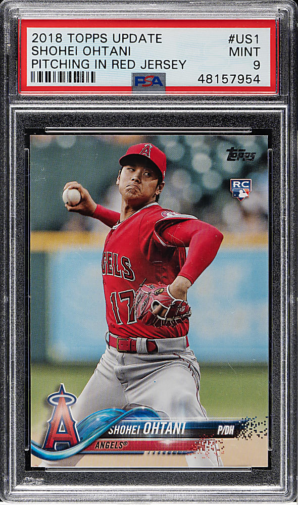 2018 Topps Update #US1 Shohei Ohtani Rookie Pitching in Red Jersey PSA MINT 9