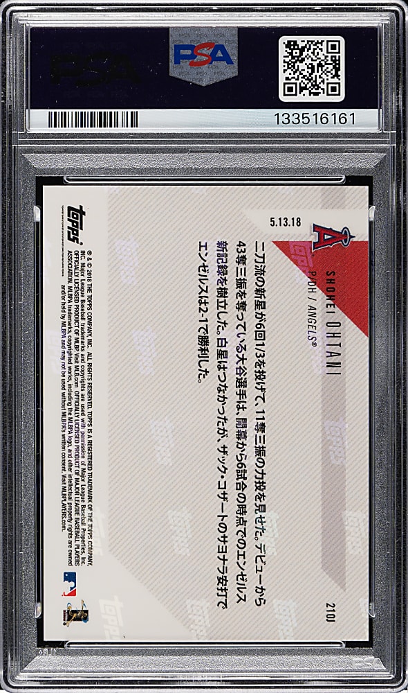2018 Topps Now #210J Shohei Ohtani Rookie PSA MINT 9