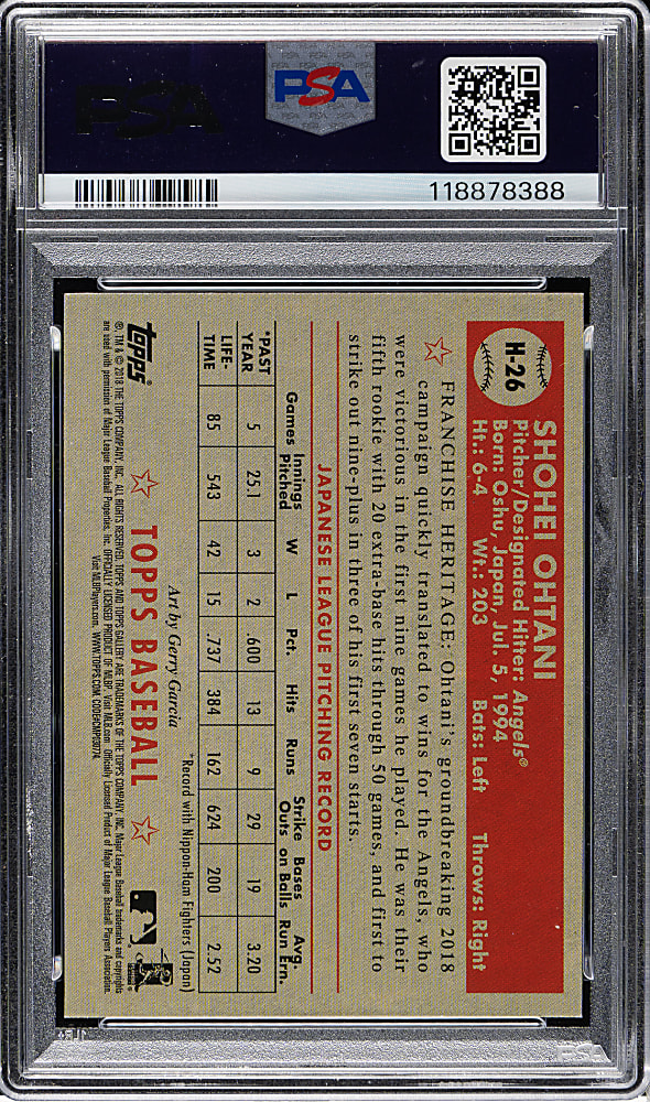 2018 Topps Gallery Heritage #H-26 Shohei Ohtani Rookie PSA MINT 9