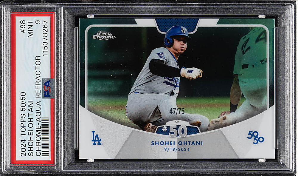 2024 Topps 50/50 Chrome #98 Shohei Ohtani Rookie Aqua Refractor PSA MINT 9