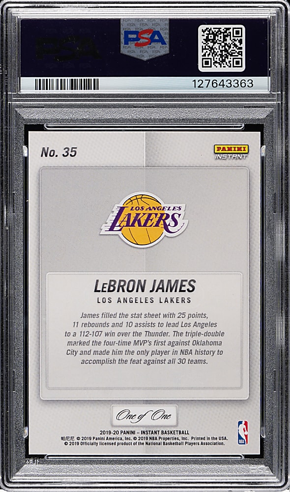 2019-2020 Panini Instant Basketball #35 LeBron James White Tiger #1/1 PSA NM-MT 8