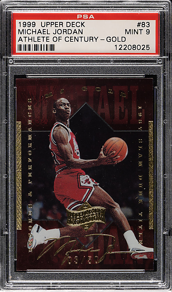 1999-2000 Upper Deck Athlete of Century Basketball #83 Michael Jordan Gold #3/50 PSA MINT 9