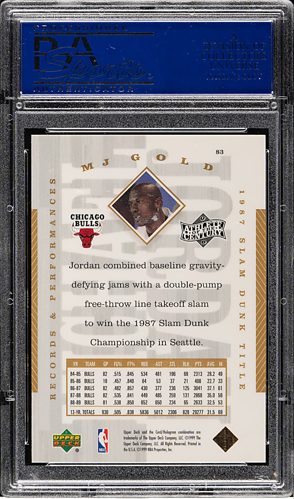 1999-2000 Upper Deck Athlete of Century Basketball #83 Michael Jordan Gold #3/50 PSA MINT 9