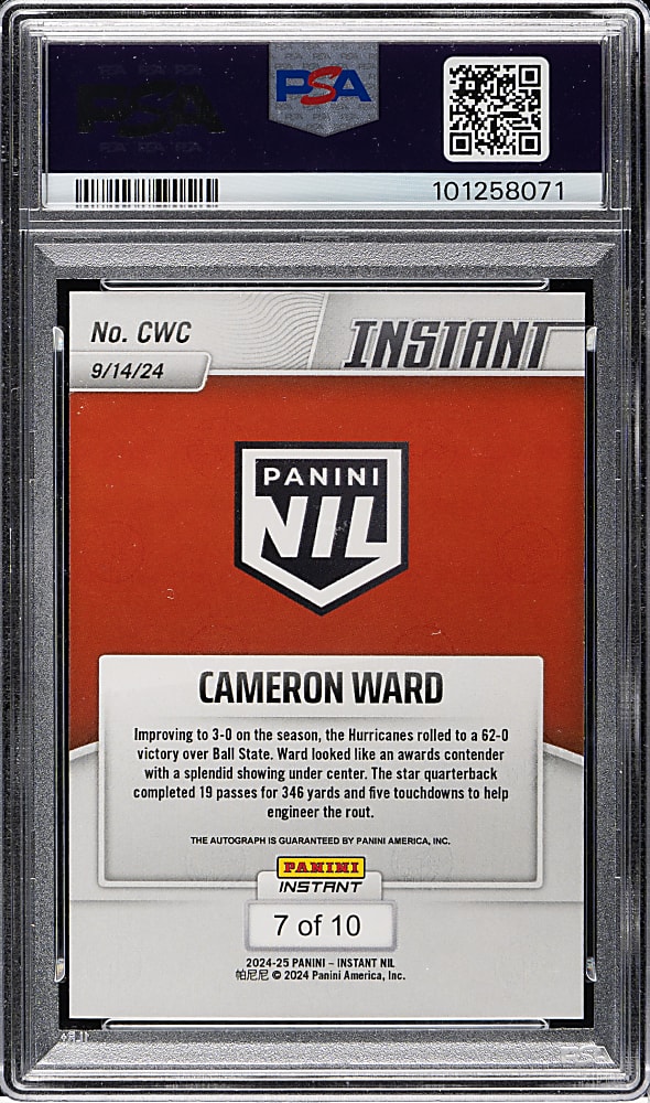 2024 Panini Instant NIL Autographs Football ##CWC Cameron Ward Jaguar #7/10 PSA MINT 9