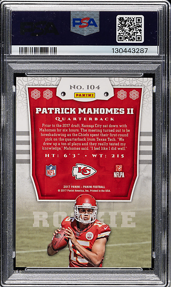2017 Panini Football #104 Patrick Mahomes II Rookie PSA MINT 9