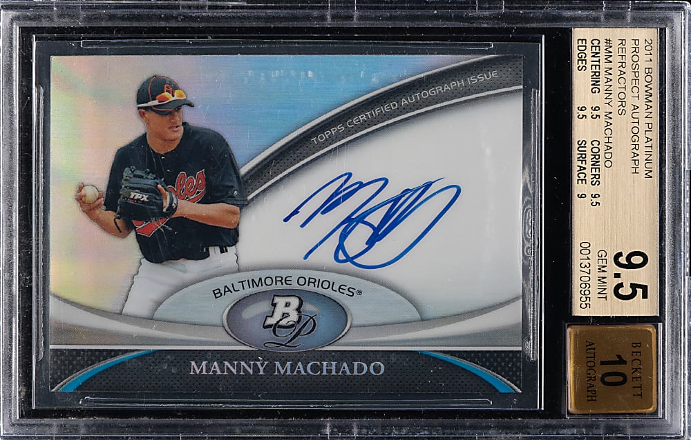 2011 Bowman Platinum Prospect Autographs #BPA-MM Manny Machado BGS GEM MINT 9.5 with GEM MINT 10 Signature