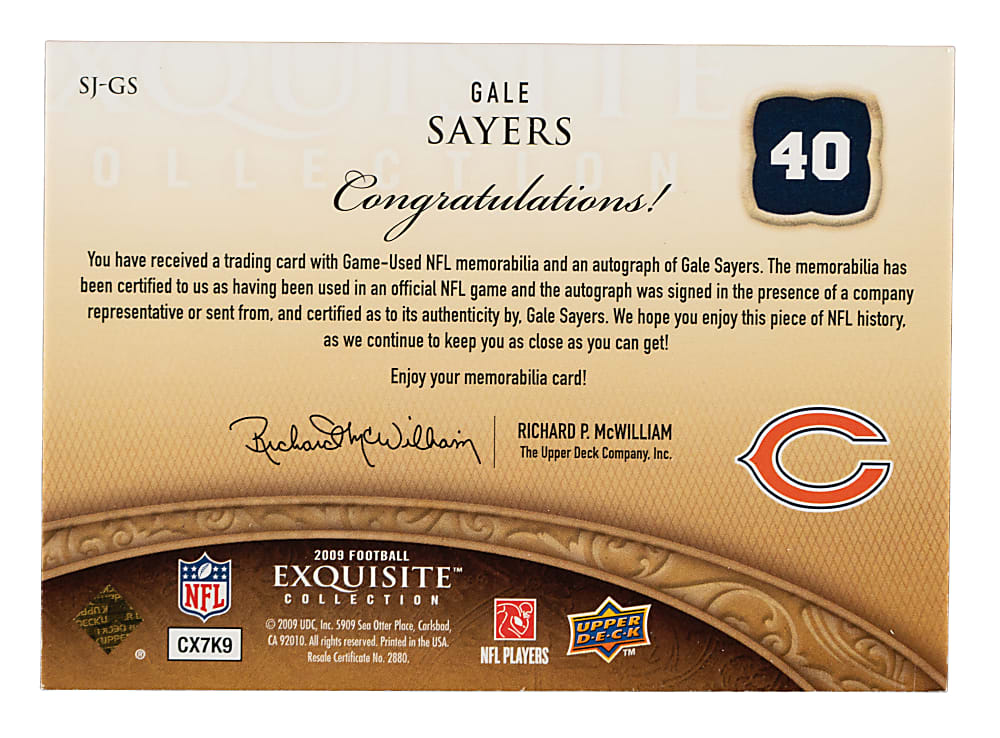 2009 Upper Deck Exquisite Collection Football Signature Jersey #SJ-GS Gale Sayers #22/30