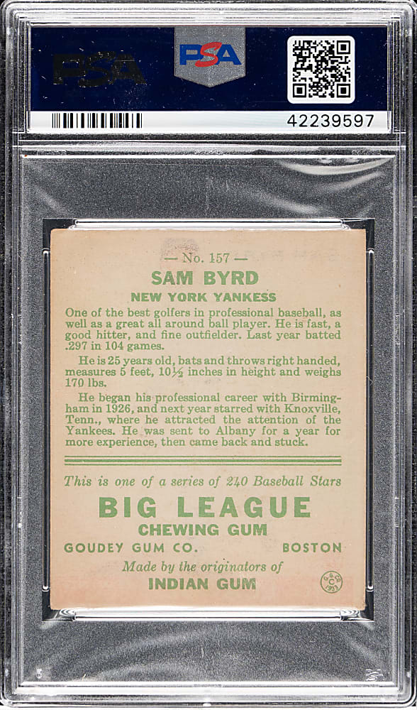 1933 R319 Goudey #157 Sammy Byrd PSA VG-EX 4