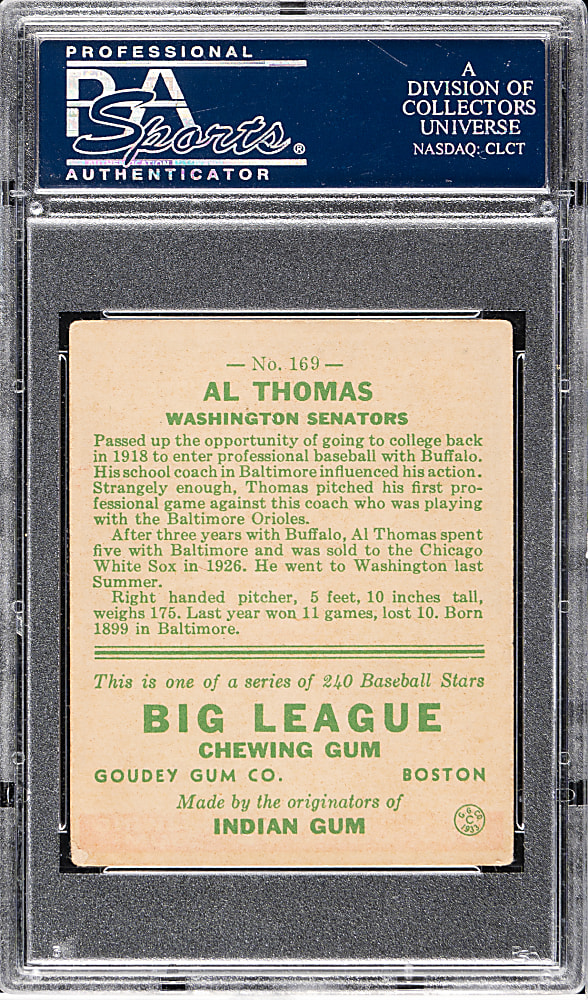 1933 R319 Goudey #169 Al Thomas PSA VG-EX 4