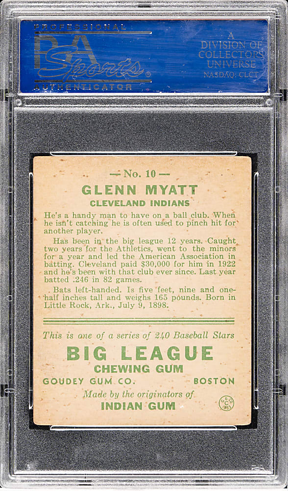 1933 R319 Goudey #10 Glenn Myatt PSA VG-EX 4