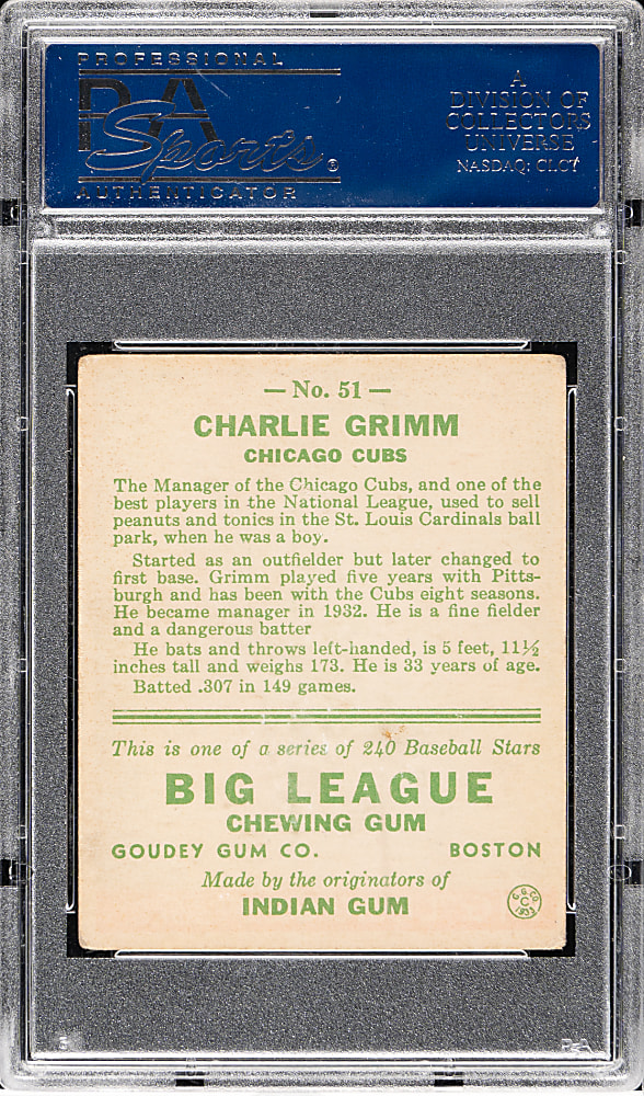 1933 R319 Goudey #51 Charlie Grimm PSA VG-EX 4