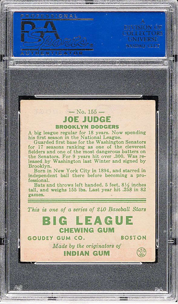 1933 R319 Goudey #155 Joe Judge PSA VG-EX 4