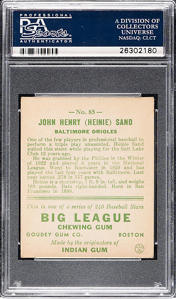 1933 R319 Goudey #85 Heinie Sand PSA VG-EX 4