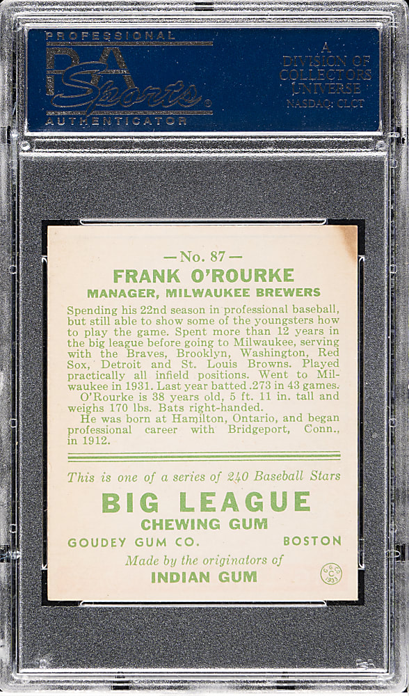 1933 R319 Goudey #87 Frank O'Rourke PSA VG-EX 4
