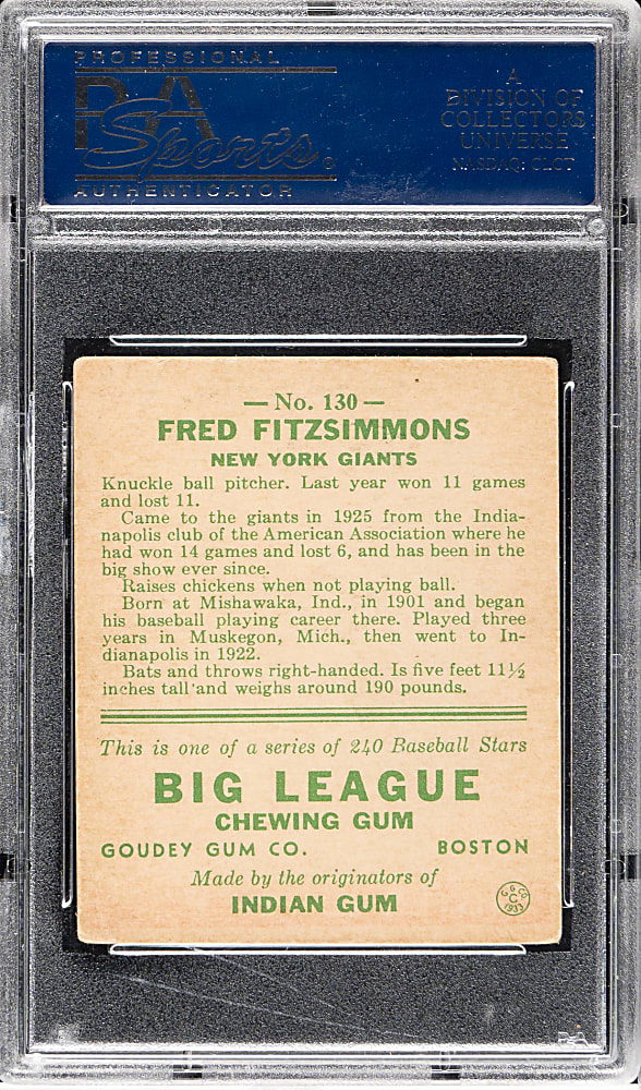 1933 R319 Goudey #130 Fred Fitzsimmons PSA VG-EX 4