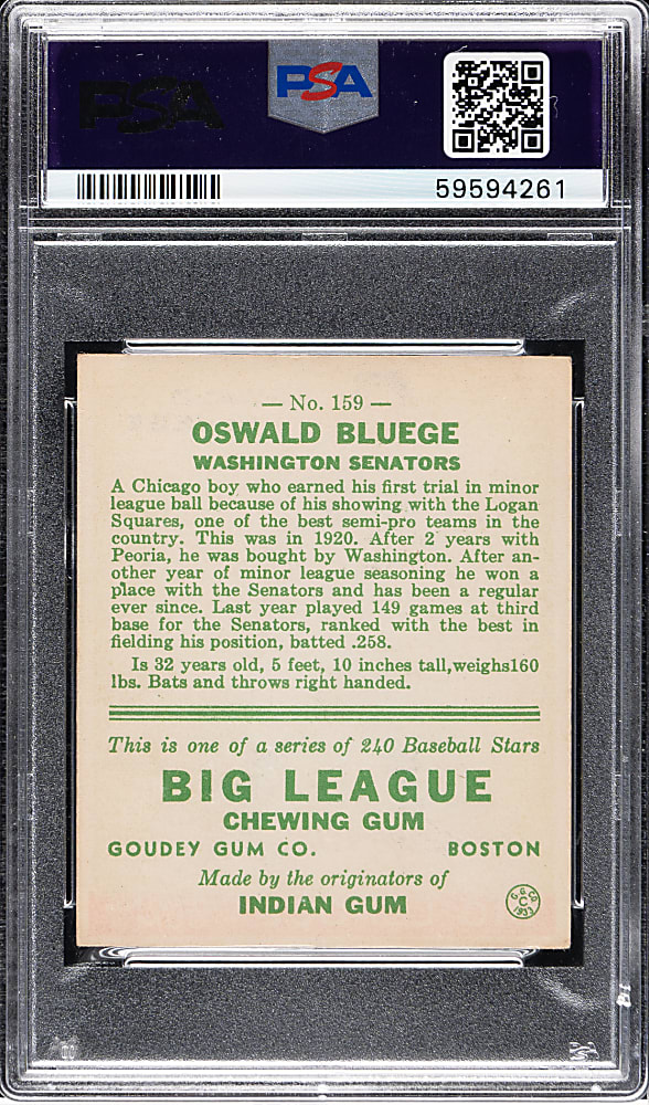 1933 R319 Goudey #159 Oswald Bluege PSA VG-EX 4