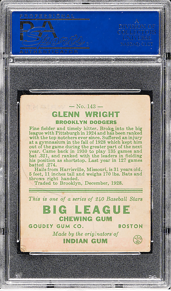 1933 R319 Goudey #143 Glenn Wright PSA VG-EX 4
