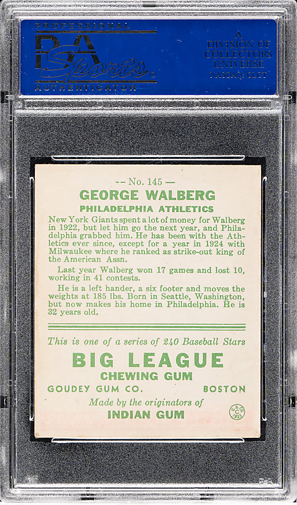 1933 R319 Goudey #183 Rube Walberg PSA VG-EX 4