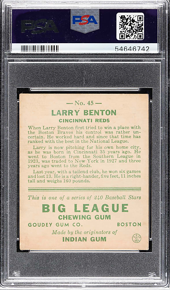 1933 R319 Goudey #45 Larry Benton PSA VG-EX 4
